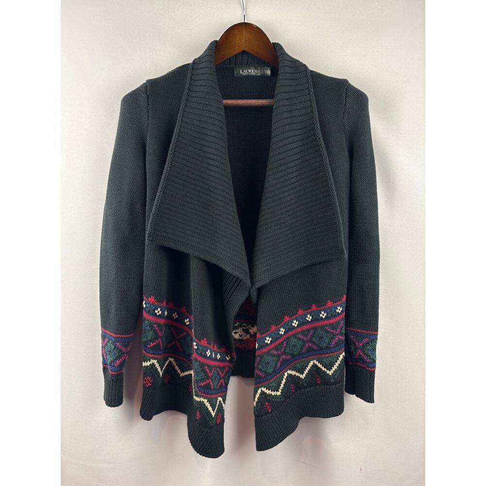 Women’s Black Label Ralph Lauren Petite Small Black Argyle Cardigan